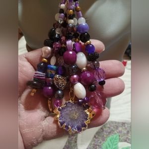 Gemstone amethyst pendant purse charm